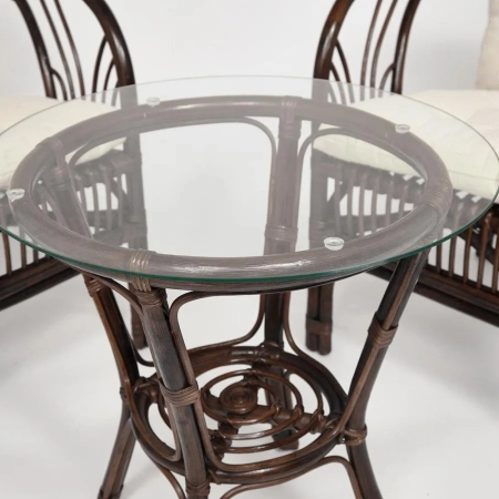 Террасный комплект NEW BOGOTA молочный, ткань и дерево и стекло, мягкое сиденье, с подлокотниками