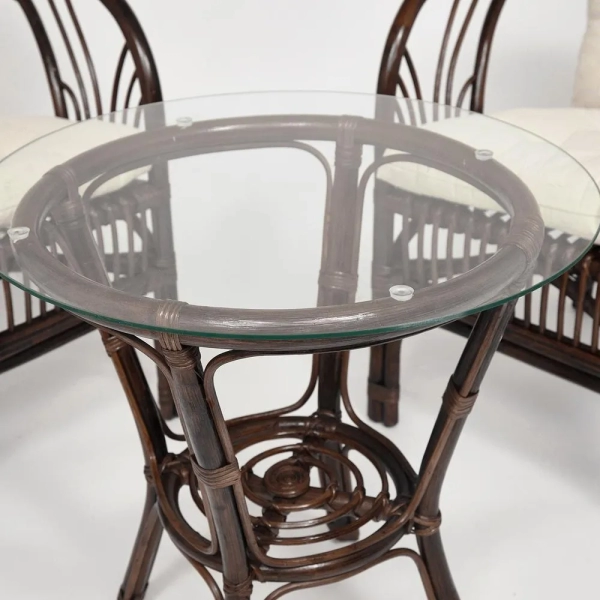 Террасный комплект NEW BOGOTA молочный, ткань и дерево и стекло, мягкое сиденье, с подлокотниками