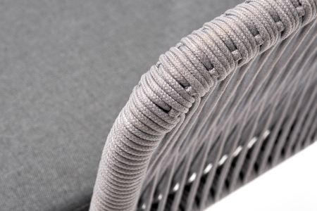 "Марсель" стул плетеный из роупа, каркас алюминий темно-серый (RAL7024) муар, роуп светло-серый круглый, ткань светло-серая