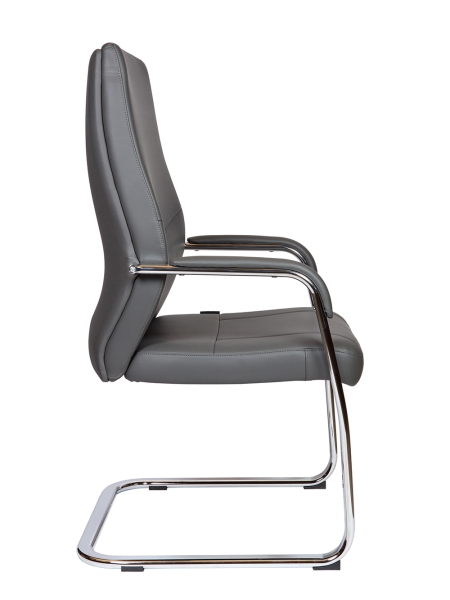 Кресло офисное Davos CF серый, экокожа и металл, мягкое сиденье, с подлокотниками