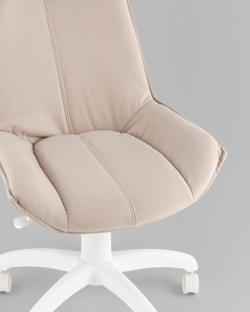 Кресло офисное Осло велюр бежевый, пластик белый фото в интернет-магазине Stoolmarket
