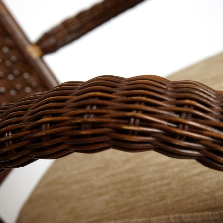 Комплект террасный ANDREA (стол кофейный со стеклом + 2 кресла + подушки) ротанг, 64х67х92 см, D 60х55, античный орех