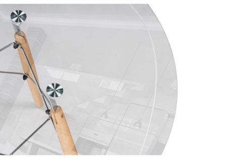 Стеклянный стол PT-151 80х80х76 прозрачный, светлое дерево