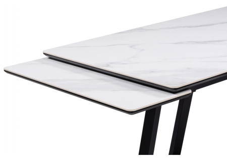 Керамический стол Памелла 140(200)х80х75 белый мрамор, черный