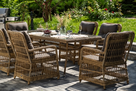 "Цесена" обеденная группа плетеная из искусственного ротанга, цвет соломенный фото в интернет-магазине Stoolmarket