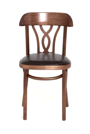 Стул "Астра Восьмерка" темный тон с мягким сиденьем из коричневой экокожи Стул "Астра Восьмерка" темный тон с мягким сиденьем из коричневой экокожи