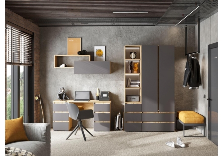 Компьютерный стол Элла ПС 02 серый графит 0162, дуб крафт золото