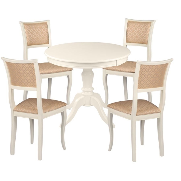 Обеденная группа стол Эгина + стул Кентавр 4 шт. эмаль 11, ткань стула Santa Beige Обеденная группа стол Эгина + стул Кентавр 4 шт. эмаль 11, ткань стула Santa Beige