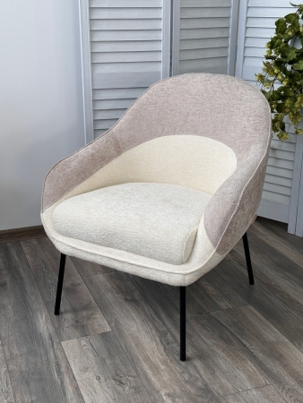 Кресло SION белый, бежевый, шенилл, черный каркас