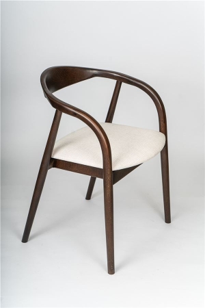 Деревянное полукресло венское Diona темный орех с мягким сиденьем из бежевой ткани Тесла 01