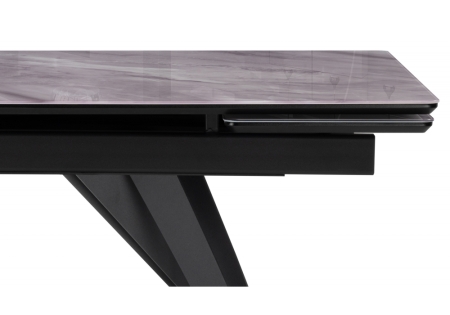 Стол стеклянный Дарвин 140(200)х80 серый мрамор, черный