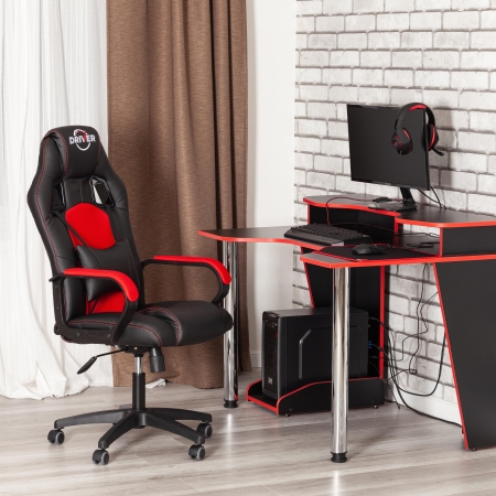 Кресло DRIVER (22) экокожа и ткань, черный и красный