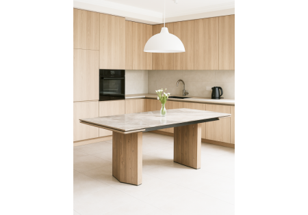 Керамический стол Монерон 200x100 brecha crema elegance, дуб монтана