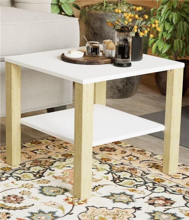 Стол журнальный "Матео" белый, дуб янтарный
