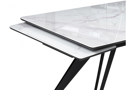 Стеклянный стол Дарвин 140(200)х80 белый мрамор, черный