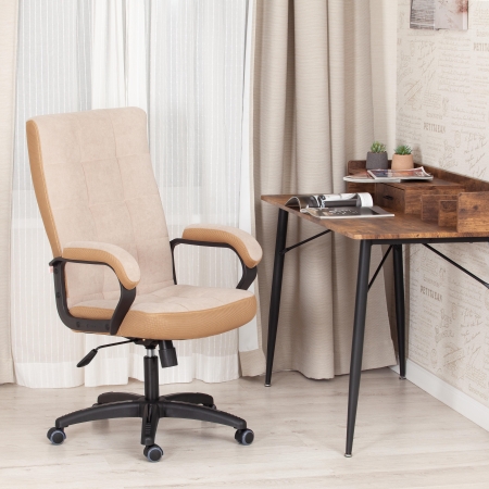 Кресло TRENDY флок и ткань, бежевый и бронза