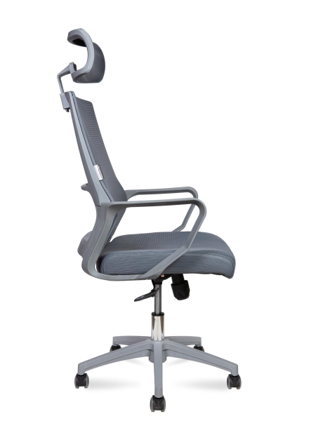 Кресло офисное Max серый, сетка и пластик, мягкое сиденье, с подлокотниками