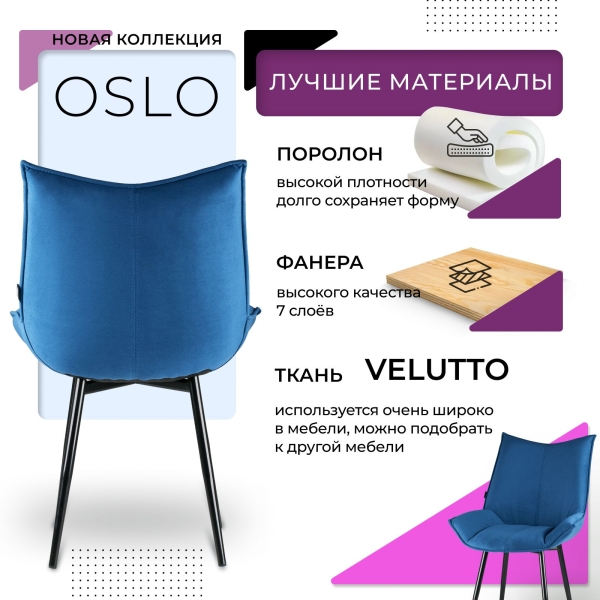 Стул для кухни Осло велюр синий velutto 54