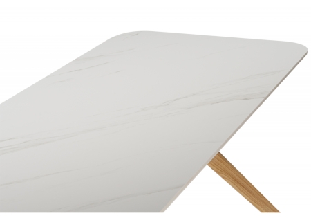 Керамический стол Unika 180x80 белый спеченный камень, светлое дерево