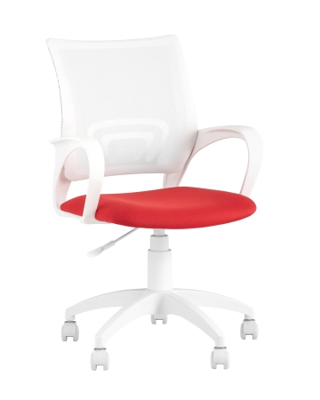 Кресло офисное ST-BASIC-W TopChairs спинка белая сетка сиденье красная ткань крестовина белый пластик