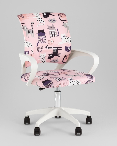Кресло офисное TopChairs Simple SN Junior принт Pink Cats пластик белый