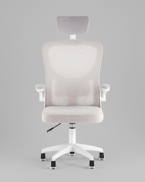 Кресло офисное TopChairs Core серый с подголовником пластик белый