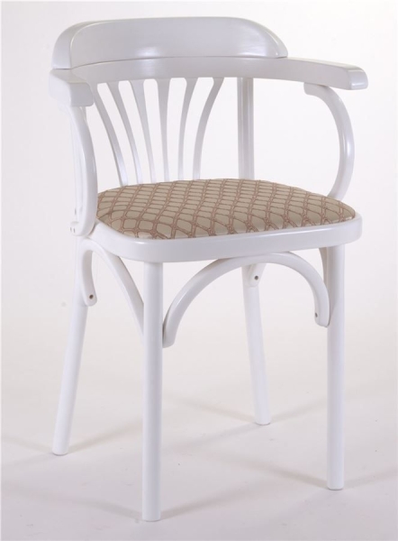 Деревянный стул Венский эмаль белая с мягким сиденьем из ткани 1 бежевый