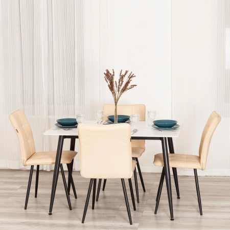 Стул обеденный Bari бежевый, экокожа и металл, мягкое сиденье, без подлокотников Стул обеденный Bari бежевый, экокожа и металл, мягкое сиденье, без подлокотников