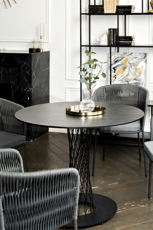 "Диего" обеденная группа на 4 персоны со стульями "Бордо" плетения колос, столешница "серый гранит"