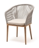 "Марсель" стул плетеный из роупа, основание дуб, роуп серый меланж круглый, ткань бежевая 052