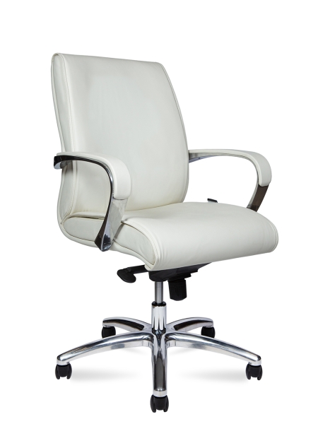 Кресло офисное Sorbonne LB слоновая кость, экокожа и металл, мягкое сиденье, с подлокотниками