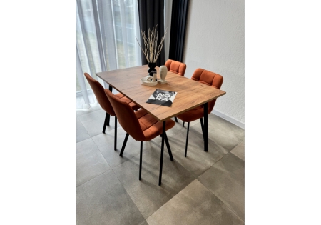 Стол деревянный Кортни 117 (157) x 77 дуб крафт золотой, черный матовый