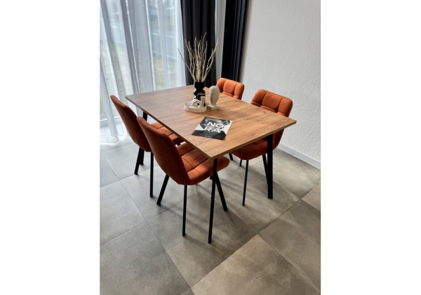 Стол деревянный Кортни 117 (157) x 77 дуб крафт золотой, черный матовый