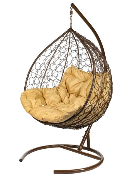 Двойное подвесное кресло "gemini" promo Brown Бежевая подушка