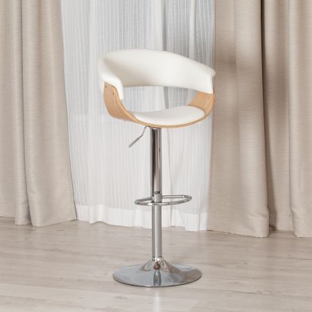 Барный стул VIMTA (mod.4021S) металл, дерево, экокожа, 60х51х91,5-112,5 см, высота сиденья 61,5-82,5 см, белый, натуральный, хром Барный стул VIMTA (mod.4021S) металл, дерево, экокожа, 60х51х91,5-112,5 см, высота сиденья 61,5-82,5 см, белый, натуральный, хром