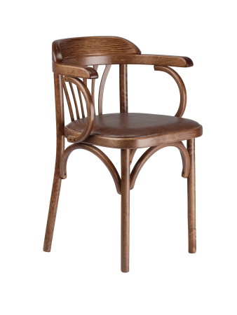 Деревянный стул Венский средний тон с мягким сиденьем из коричневой экокожи Деревянный стул Венский средний тон с мягким сиденьем из коричневой экокожи