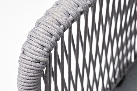 "Марсель" стул плетеный из роупа, каркас алюминий белый муар, роуп светло-серый круглый, ткань светло-серая