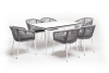"Малага" обеденная группа на 6 персон со стульями "Марсель", каркас белый, роуп светло-серый