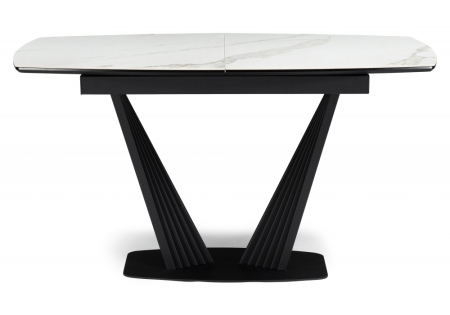 Керамический стол Вейл 160(205)х89 белый мрамор snow white, черный