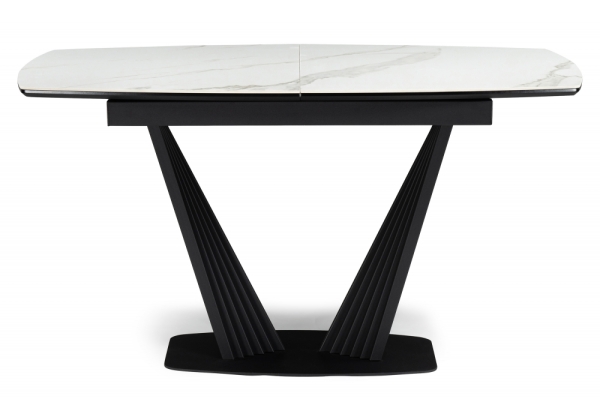 Керамический стол Вейл 160(205)х89 белый мрамор snow white, черный