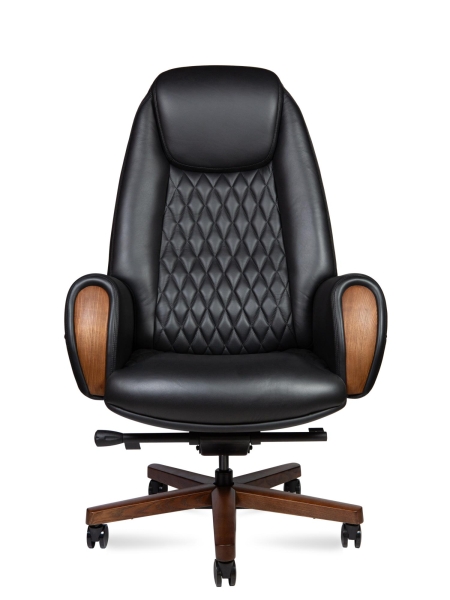 Кресло офисное Verdi черный, натуральная кожа и дерево и пластик, мягкое сиденье, с подлокотниками