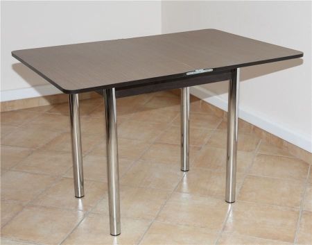 Стол обеденный ЛС-831 береза эрмана темная, ножки хром, кромка + царги венге