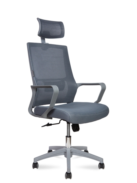 Кресло офисное Max серый, сетка и пластик, мягкое сиденье, с подлокотниками