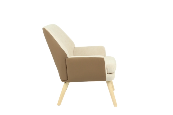 Кресло Харви бежевый с коричневой экокожей деревянные ножки