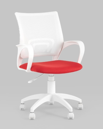Кресло офисное ST-BASIC-W TopChairs спинка белая сетка сиденье красная ткань крестовина белый пластик фото в интернет-магазине Stoolmarket