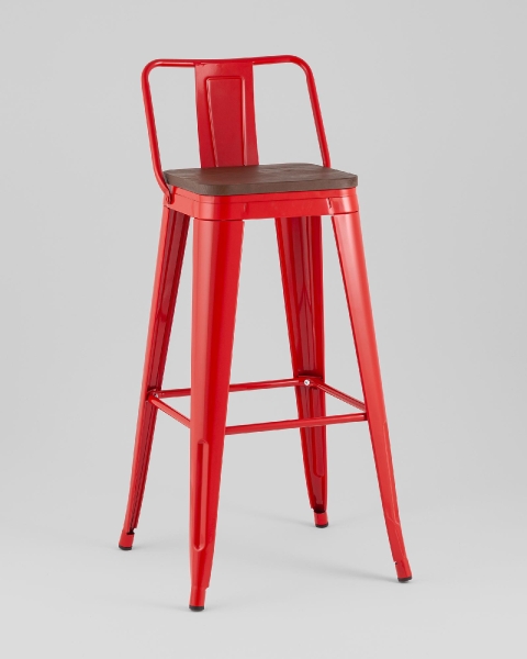 Стул барный TOLIX со спинкой красный глянцевый + темное дерево KD