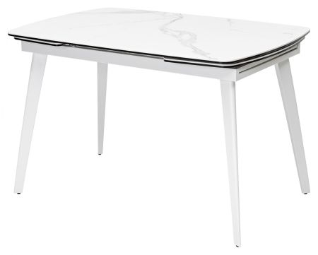 Стол ELIOT 120 HIGH GLOSS STATUARIO Белый мрамор глянцевый керамика/ белый каркас