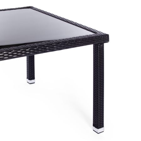 Обеденный сет (стол+4стула) (mod. 210036) пластиковый ротанг, стекло, 100х100х74 см / 60х60х75 см, черный, ткань: DB-16, серый