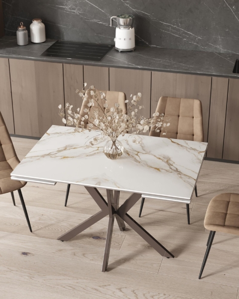 Стол раскладной Marmer 120-180*80*76 керамика капучино
