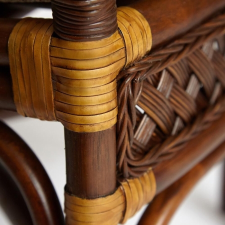 Комплект террасный ANDREA (стол кофейный со стеклом + 2 кресла + подушки) ротанг, 64х67х92 см, D 60х55, античный орех